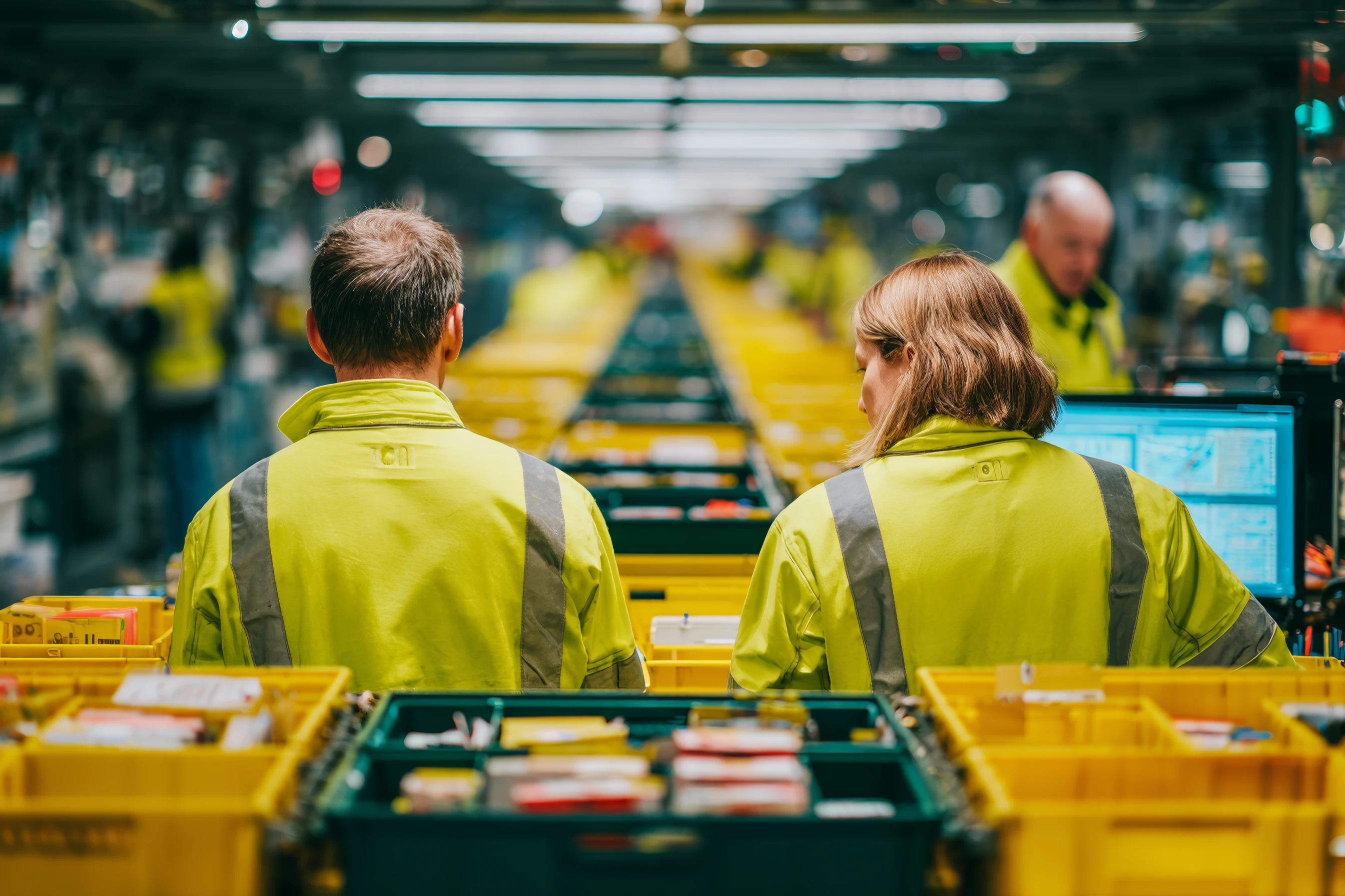 Lagermitarbeiter am Fördersystem
