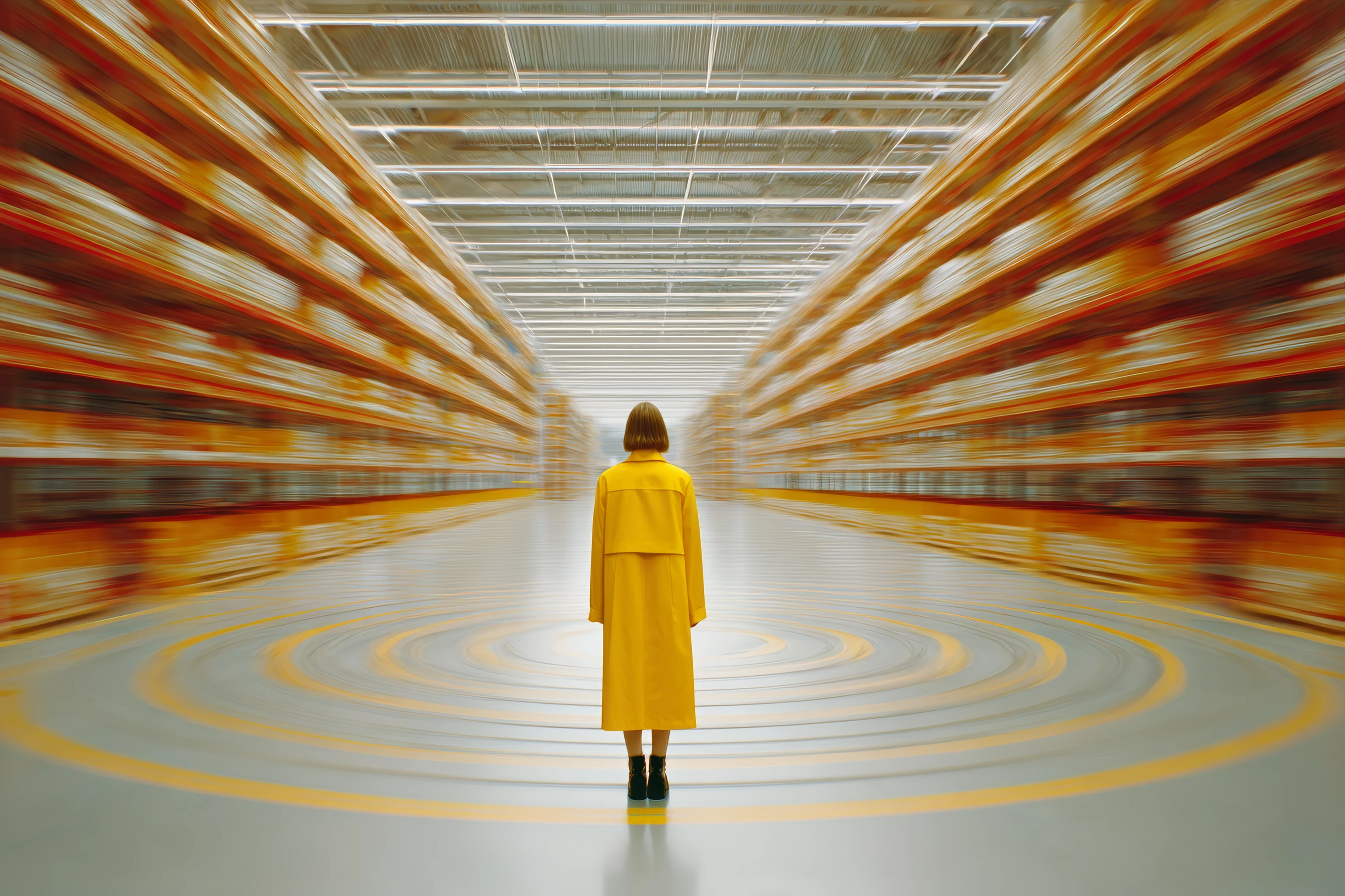 Mitarbeiter im Lager mit Bewegungsunschärfe